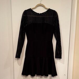 Black Halo Black Long Sleeve Fit & Flare Dress